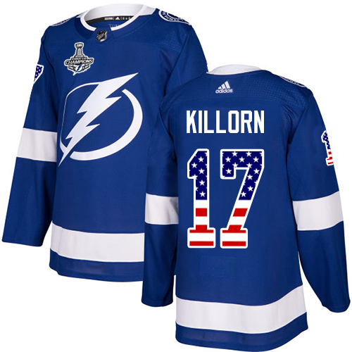 Men Adidas Tampa Bay Lightning #17 Alex Killorn Blue Home Authentic USA Flag 2020 Stanley Cup Champions Stitched NHL Jersey